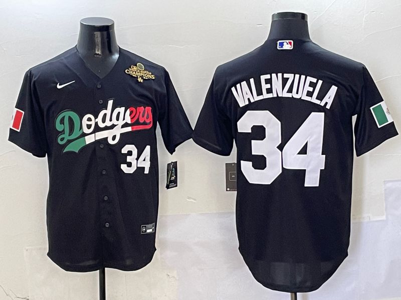 Men Los Angeles Dodgers #34 Valenzuela Black Mexico Game Nike 2025 MLB Jersey style 7